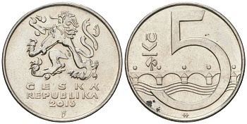 Чехия 5 крон 2016 b’, чешский лев, Карлов мост KM 8 сталь плакированная никелем aUNC 4592-755