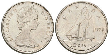 Канада 10 центов 1978 Елизавета II (1952-2022), парусник KM 77 никель 4617-935