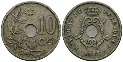 Бельгия 10 сантимов 1902 Belgique KM 48 медно-никель 4172-711