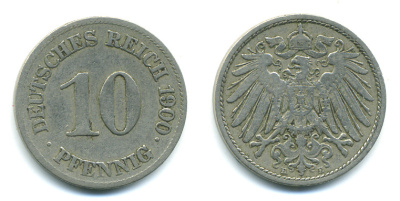 Германия 10 пфеннигов 1900 E KM 12, J. 13 медно-никель 179-641