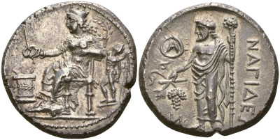 Киликия, Нагидос статер 370 - 365 гг. до н.э. Афродита и Эрос у алтаря/Дионис с тирсом и виноградной гроздью, 10,64 гр Lederer 26 серебро 10-017-04