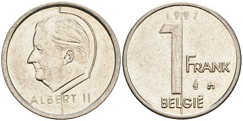 Бельгия 1 франк 1997 BELGIE, Альберт II (1993-) KM 188 сталь плакированная никелем 4608-437