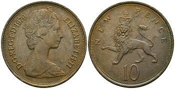 Великобритания 10 пенсов 1979 Елизавета II (1952-2022) KM 912, Spink 4231 (F1) медно-никель 4384-926