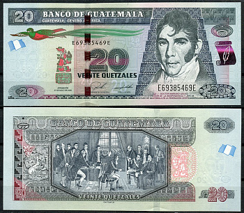Гватемала 20 кетсалей 2020 Мариано Гальвес, подписание Закона о независимости Центральной Америки Pick 124  бумага  UNC (пресс) 8611-49-1-2