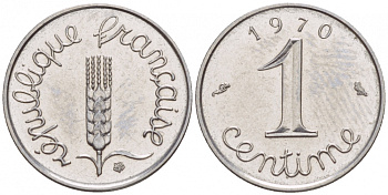 ФРАНЦИЯ 1 САНТИМ 1970 KM 928 хромированная сталь 4547-1126
