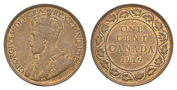 Канада 1 цент 1919 Георг V (1910-1936) KM 21 бронза 4637-813
