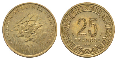 Экваториальная Гвинея 25 франков 1985 KM 60 алюминиевая бронза UNC 4652-852