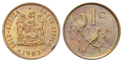 ЮАР 1 цент 1983 герб, капские воробьи KM 82 бронза UNC 4696-929