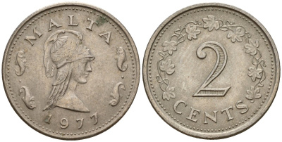Мальта 2 цента 1977 Пентесилея, царица амазонок KM 9 медь цинк 4154-716