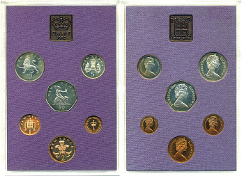 Великобритания официальный набор из 6 монет + жетон монетного двора 1980 в оригинальной пластиковой упаковке KM PS 36   PROOF  7-5-5-26