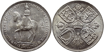 Великобритания 1 крона (5 шиллингов) 1953 коронация королевы Елизаветы, Елизавета II (1952-2022) Елизаветы KM 894, Spink 4136 медно-никель 74-621
