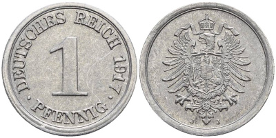 Германия 1 пфенниг 1917 J KM 24, J. 300, Weege 2 алюминий 4547-117