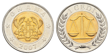 Гана 1 седи 2007 год-тип KM 42 биметалл UNC 4666-623