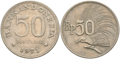 Индонезия 50 рупий 1971 райская птица KM 35 медно-никель 4364-2841