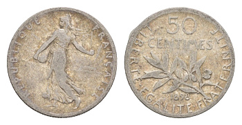 Франция 50 сантимов 1898 KM 854 серебро 4655-625