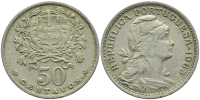 Португалия 50 сентаво 1965 KM 577 медно-никель 4395-757