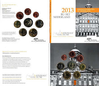 Нидерланды годовой евронабор из 8 монет (1, 2, 5, 10, 20 и 50 евроцентов; 1 и 2 евро) 2013 в оригинальном буклете KM 234, 235, 236, 268, 268, 270, 271 и 272 BU 8-2-05-74