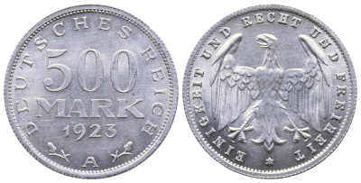 ГЕРМАНИЯ 500 МАРОК 1923 А KM 36, J. 305 алюминий 4380-616