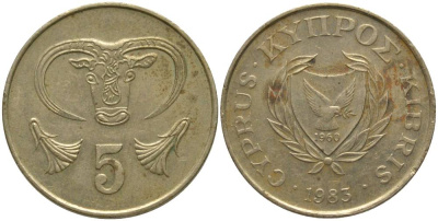 Кипр 5 центов 1983 голова быка KM 55.1 никель латунь 181-511