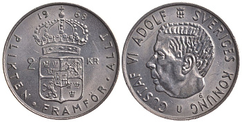 Швеция 2 кроны 1968 U, Густав VI Адольф (1950-1973) KM 827a медно-никель 59-216