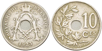 БЕЛЬГИЯ 10 САНТИМОВ 1923 BELGIQUE KM 85.1 медно-никель 210-1044