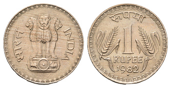 Индия 1 рупия 1982 KM 78.3 медно-никель 4654-1052