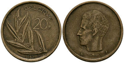 Бельгия 20 франков 1982 KM 159 никель бронза 4575-116