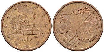 Италия 5 евроцентов 2005 KM 212 сталь плакированная медью 4147-743