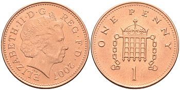 Великобритания 1 пенни 2007 Елизавета II (1952-2022) KM 986, Spink 4710 (B5) сталь плакированная медью 4588-558