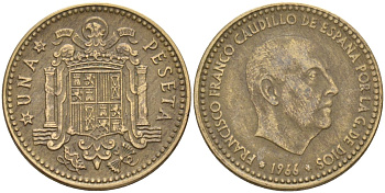 Испания 1 песета 1966 (67) Франсиско Франко (1939-1975) KM 796 алюминиевая бронза 4604-341