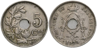 Бельгия 5 сантимов 1925 Belgique, Альберт I (1909-1934) KM 66 медно-никель 4548-1246