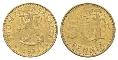 Финляндия 50 пенни 1971 KM 48 алюминиевая бронза aUNC 4648-452