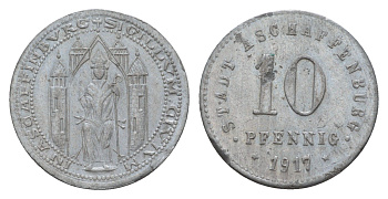 Ашаффенбург 10 пфеннигов 1917 Funck 23.2A, Men05 792.4, Men18 1074.4 цинк 4659-269