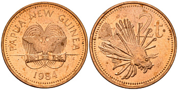 Папуа-Новая Гвинея 2 тойя 1984 Елизавета II (1953-) KM 2 бронза 4571-253