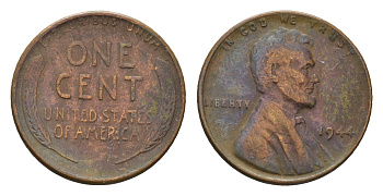 США 1 цент 1944 Авраам Линкольн KM A132 латунь 4613-537