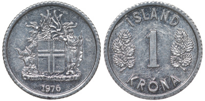 Исландия 1 крона 1976 KM 23 алюминий 4124-269