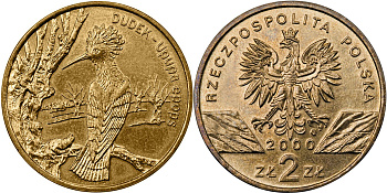 Польша 2 злотых 2000 MW, серия сохраним природу, удод KM 388 нордик  UNC  4521-823