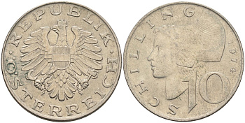 Австрия 10 шиллингов 1974 KM 2918 медно-никель 81-1235