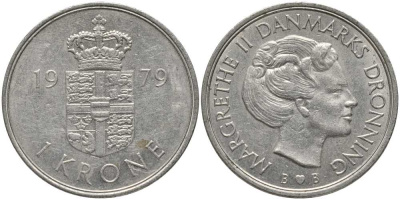 Дания 1 крона 1979 S; B, Маргрете II (1972-) KM 862.1 медно-никель 113-913