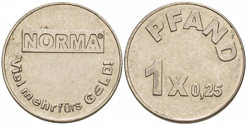 ГЕРМАНИЯ ЖЕТОН ND PFAND МАГАЗИН NORMA белый металл 4528-843