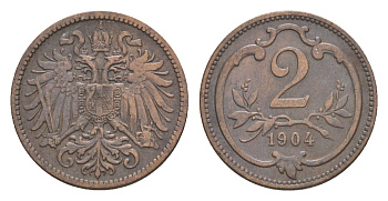 Австрия 2 геллера 1904 Франц Иосиф I (1848-1916) KM 2801 бронза 4639-1019