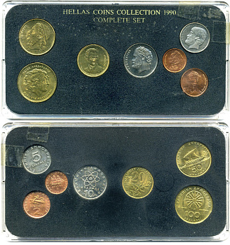 Греция набор из 7 монет 1990 в пластике UNC 3-6-3-52