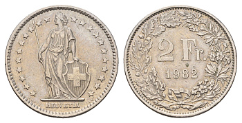 Швейцария 2 франка 1982 KM 21a медно-никель 186-813