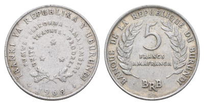 Бурунди 5 франков 1968 KM 16 алюминий 4591-111