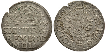 Польша 1 грош 1614 Сигизмунд III (1587-1632), вес 1,42 гр., Пилава KM 11, Gumowski 949 серебро 1516-1415