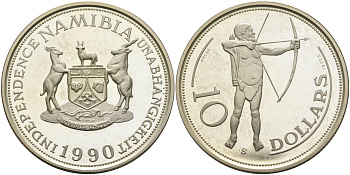 Намибия 10 долларов 1990 ISSAE PROBE, лучник, стрелок из лука серебро PROOF 04-316-32