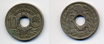 ФРАНЦИЯ 10 САНТИМОВ 1920 ТИП ЛИНДАЙЁ KM 866a медно-никель 4383-1011
