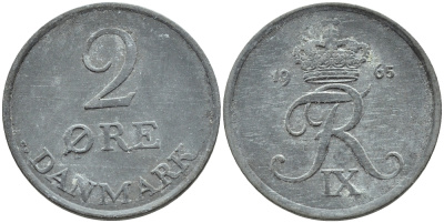 ДАНИЯ 2 ЭРЕ 1965 C;S, ФРИДЕРИК IX (1947-1972) KM 840.2 цинк 26-651