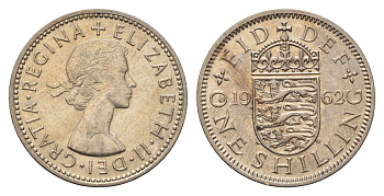 Великобритания 1 шиллинг 1962 Елизавета II (1952-2022), Английский герб KM 904, Spink 4147 медно-никель 4695-754