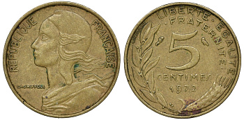 ФРАНЦИЯ 5 САНТИМОВ 1972 ТИП MARIANNE KM 933 медь алюминий никель 72-1665